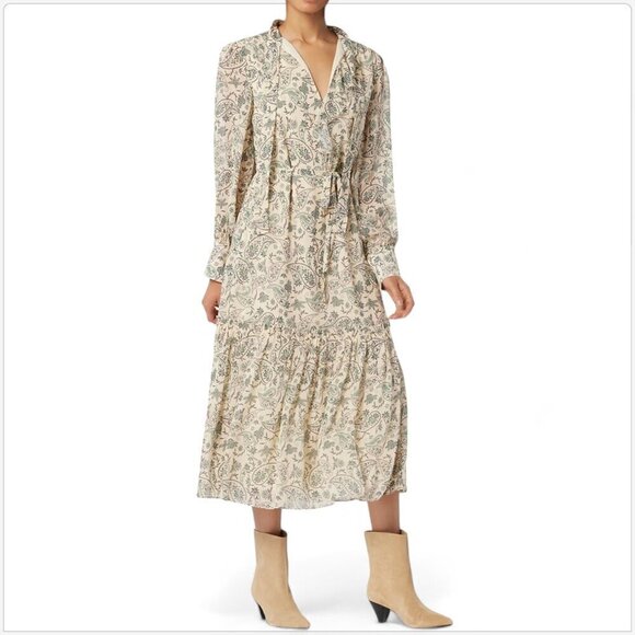Joie Roussel Midi Silk Dress Paisley Floral Bleached Sand Pattern NWT NEW S - Picture 1 of 7